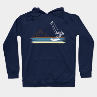 Kitesurfing Beach line art graphic with mountain background Hoodie